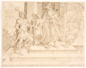 Ahasverus übergibt Haman den Siegelring von Maarten van Heemskerck