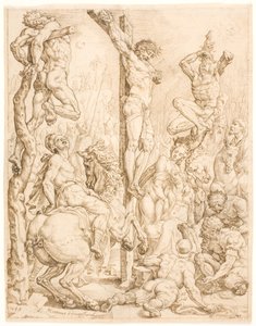 Christus am Kreuz, zwischen den Dieben von Maarten van Heemskerck