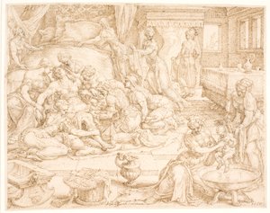 Tamar gebiert Pharez und Zarah von Maarten van Heemskerck