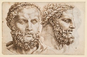 Zwei Studien nach dem Kopf des vatikanischen "Herkules" von Maarten van Heemskerck