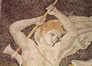Die Hirschjagd, Detail eines Jägers, aus dem Haus der Entführung der Helena