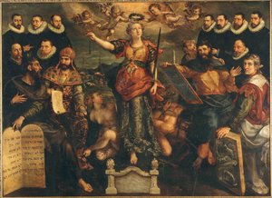 Das Tribunal der Brabanter Münze in Antwerpen, 1594 von Maerten Vos de