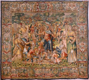 Serie Geschichte von Gideon. Die Israeliten übergeben Gideon ihren Anteil an der Beute (Los israelitas entregan a Gedeón su parte del botín). Seide und Wolle. Vermächtnis von Bischof.
