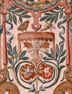 Flandrischer Wandteppich. Serie Geschichte von Gideon. Die Israeliten übergeben Gideon ihren Anteil an der Beute. Atelier François Geubels, Brüssel. Barock. 1534-1571. von Maerten van Heemskerck