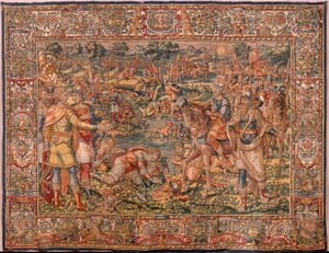 Diözesanmuseum (Museo Diocesano). Flämischer Wandteppich. Brüssel. Atelier François Geubels. Serie Geschichte von Gideon. Die Krieger werden ausgewählt. Seide und Wolle. Vermächtnis von Bischof Vicente Roca de la Serna. Barock. 1534-1571