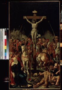 "Der Kalvarienberg" Die Kreuzigung. Inschrift "INRI" auf dem Kreuz. Zentrales Panel eines Triptychons. Gemälde von Maarten van Heemskerck (Maerten Heemskerk van Veen) (Marten, Martin) (1498-1574) 1545-1550 von Maerten van Heemskerck