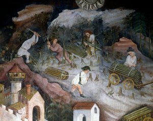 Holzernte, Detail aus dem Monat Dezember, Zyklus der Monate von Maestro (attr. to) Venceslao