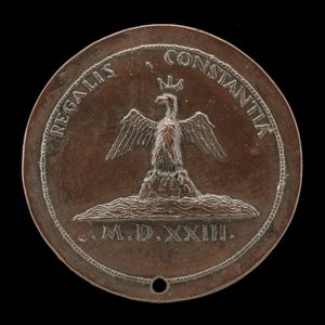 Gekrönter Adler auf einem Hügel inmitten von Gewässern [Rückseite], 1523 von Maffeo Olivieri
