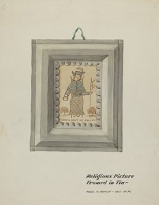 Handgezeichnetes Santo Niño de Atocha-Handgemachter Zinnrahmen von Majel G. Claflin