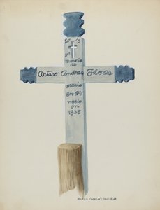 Handgefertigtes und bemaltes Holzkreuz - Grabstein, ca. 1937