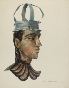 Kopf einer geschnitzten Figur mit Zinnkrone, 1935-1942 von Majel G. Claflin