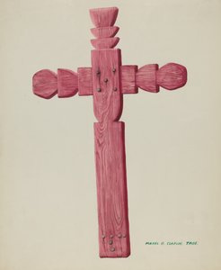 Rotes Holzkreuz als Grabstein verwendet, ca. 1937 von Majel G. Claflin