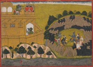 Rama befreit die Dämonenspione Shuka und Sarana: Folio aus der Serie Belagerung von Lanka