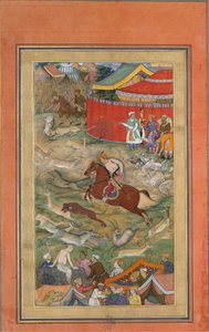 Hamid Bhakari wird von Akbar bestraft, Folio aus einem Akbarnama von Manohar