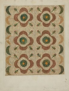 Applikations- und Steppdecke, 1935-1942
