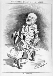 Transformationen von Paris unter dem Zweiten Kaiserreich, Haussmann-Paris: Humoristische Zeichnung, die Jean Charles Adolphe Alphand (1817-1891), Ingenieur, darstellt. Er nahm an der Renovierung von Paris unter der Leitung von Baron Haussmann zwischen 1852
