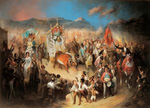 Die Prozession von El Rocio: traditionelle andalusische Feier zu Ehren der Jungfrau. Gemälde von Manuel Rodriguez de Guzman (1818-1867). 1850-1900 Segovia. Riofrio-Palast.