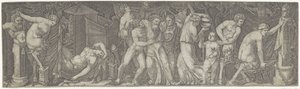Bacchanal mit betrunkenem Bacchus und Satyrn und Mänaden von Marcantonio Raimondi