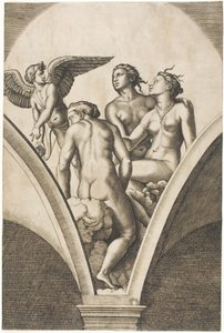 Amor und die drei Grazien von Marcantonio Raimondi