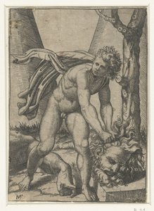 David mit dem Kopf von Goliath von Marcantonio Raimondi