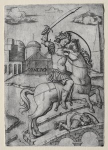 Horatius Cocles verteidigt die Sublicianische Brücke von Marcantonio Raimondi