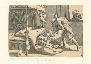 I Modi. Position 9, 1530-1540 von Marcantonio, Raimondi