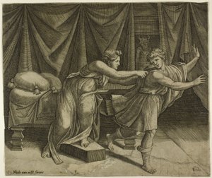Joseph und die Frau des Potiphar von Marcantonio Raimondi