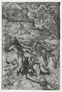 Neptun beruhigt den Sturm, den Aeolus gegen die Flotte des Aeneas entfesselte