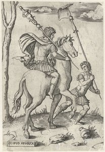 Römische Generäle Scipio Africanus Maior zu Pferd und Scipio Africanus Minor Römische Helden zu Pferd (Serientitel) von Marcantonio Raimondi