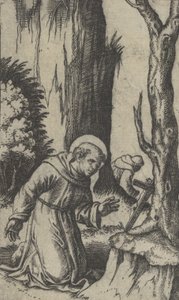Der heilige Franziskus von Assisi betet vor einem Kruzifix, aus der Serie 