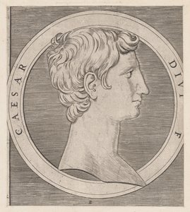Speculum Romanae Magnificentiae: Octavian Augustus, aus Die Zwölf Cäsaren, ca. 1500-1534 von Marcantonio Raimondi