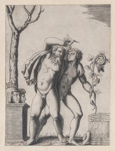 Speculum Romanae Magnificentiae: Junger und alter Bacchant von Marcantonio Raimondi
