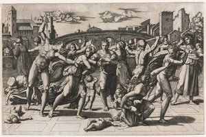 Das Massaker der Unschuldigen ohne den Tannenbaum von Marcantonio Raimondi