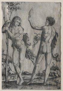 Zwei nackte Männer neben einem Baum von Marcantonio Raimondi