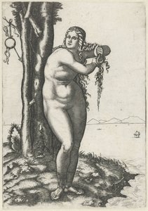 Venus steht am Wasser und wringt Wasser aus ihrem Haar von Marcantonio Raimondi