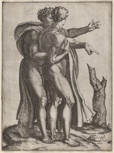 Zwei nackte Männer von Marcantonio Raimondi after Michelangelo