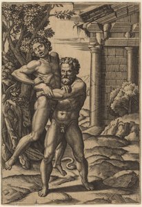 Herkules und Antäus von Marcantonio Raimondi after Raphael