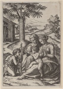 Madonna unter einer Palme von Marcantonio Raimondi after Raphael
