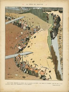 Illustration von Marcel Capy (1865-1941) in Le Rire, 27/04/12 - Tag der Arbeit - Architektur Stadtplanung, Arbeit, 1. Mai - Terrassiers