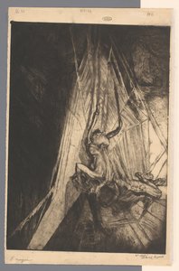 Spinnennetz mit menschenähnlicher Spinne, die einen Mann gefangen hat von Marcel Roux (signed by artist)