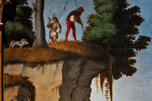 Jagdszene, Detail der Anbetung der Weisen von Marcello Fogolino