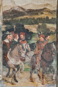 Detail des Besuchs von Christian I. von Dänemark bei Bartolomeo Colleoni von Marcello or Romani Girolamo (Romanino) (c.1485 c.1566) (attr.to) Fogolino