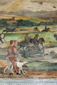 Jagdszene, Detail des Besuchs von Christian I. von Dänemark bei Bartolomeo Colleoni, Ehrensaal
