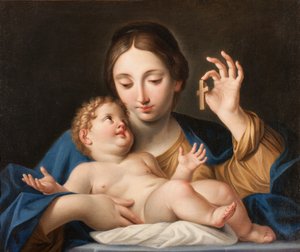 Die Madonna zeigt Jesus ein kleines Kreuz