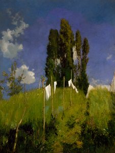 Wiese der Wäsche, letztes Viertel des 19. Jahrhunderts, von Marco Calderini, Öl auf Leinwand, Italien