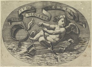 Amor entkommt über das Meer Sic ruga violenta monet (Titel auf Objekt)