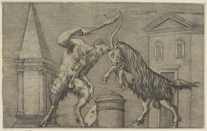 Satyr und Widder im Kampf Antike Reliefs von Marco Dente
