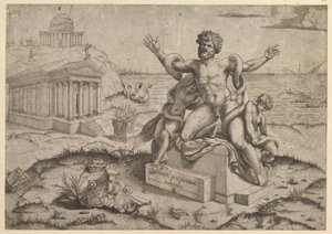 Speculum Romanae Magnificentiae: Antike Basreliefs mit Laokoon, ca. 1516-20 von Marco Dente