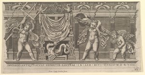 Speculum Romanae Magnificentiae: Basrelief mit drei Cupidos, 1519 von Marco Dente