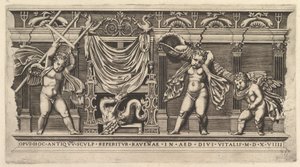 Speculum Romanae Magnificentiae: Bas-Relief mit drei Cupidos, 1519 von Marco Dente